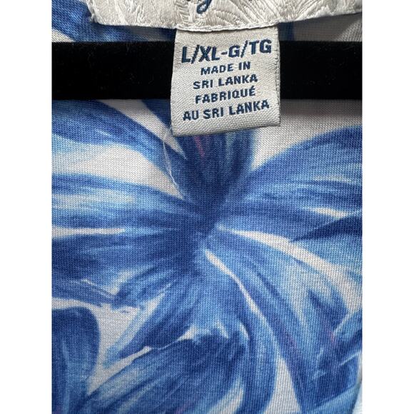 Tommy Bahama Midi Dress Blue White V-Neck Floral Pullover Short Sleeve Sz L/XL - Picture 2 of 3